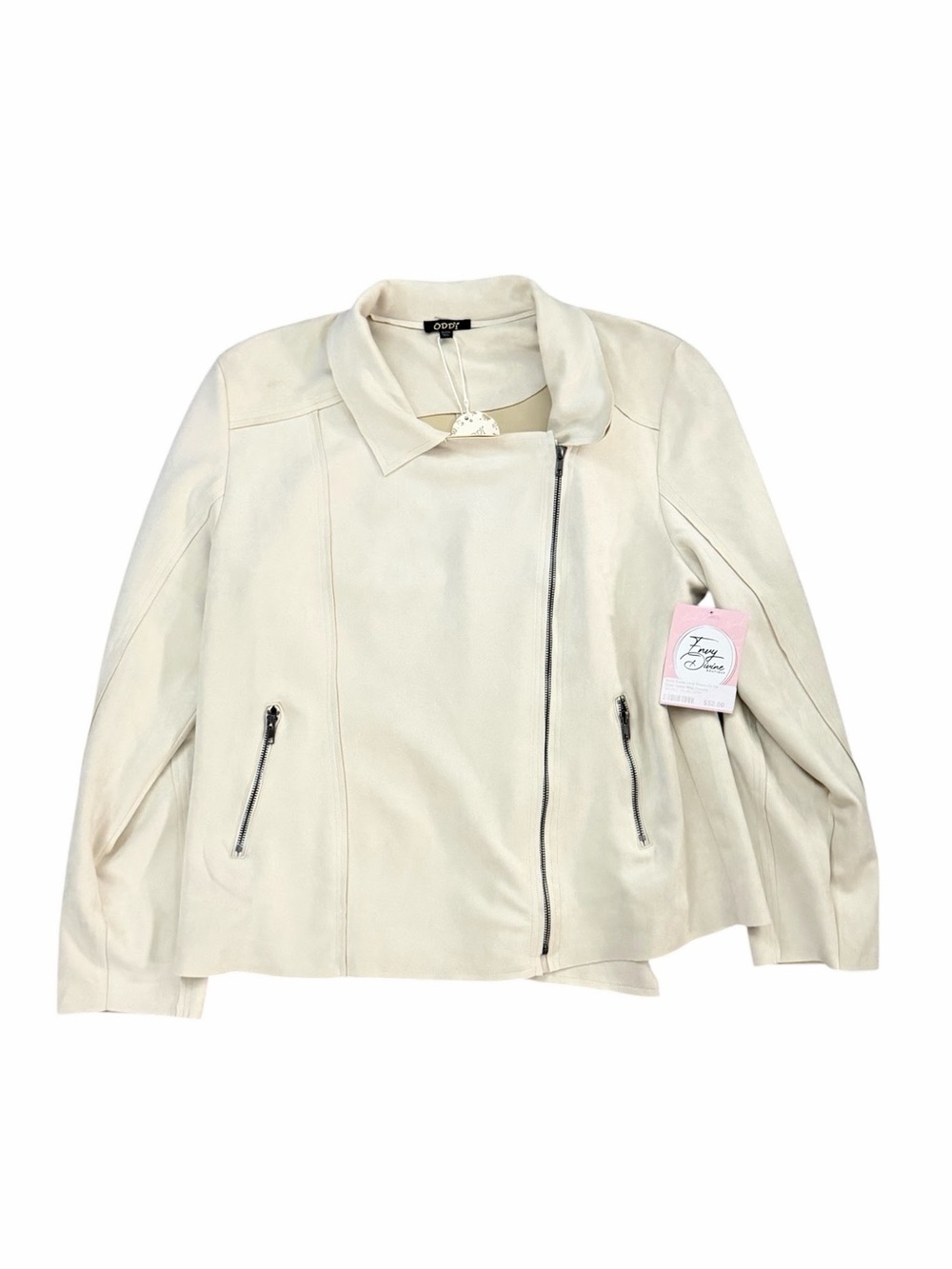 ODDY Ivory Suede-Look Moto Bomber Jacket Asymmetrical Zip XXL NWT